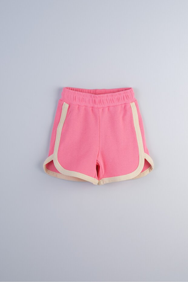 Knitted Waffle Fabric Girls' Shorts 100% Cotton (Pink)