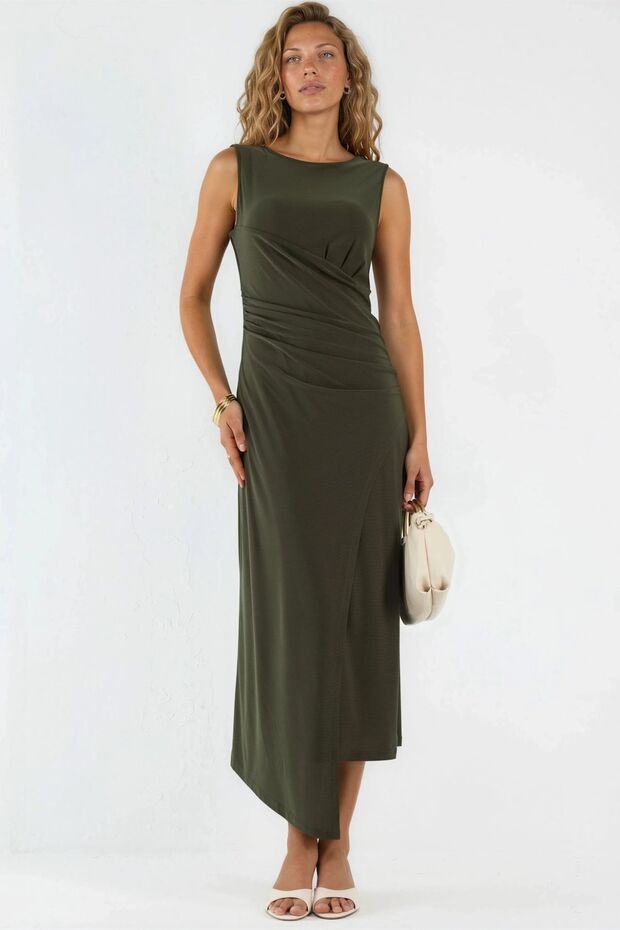 Drawstring A-Line Midi Dress - 1