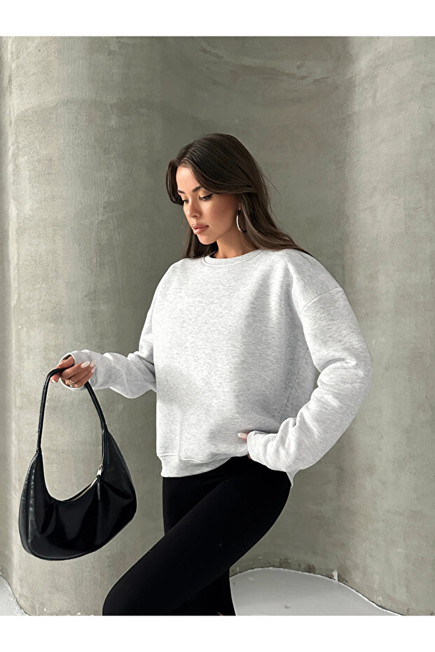 Plain Basic Sweatshirt - Gray - 3