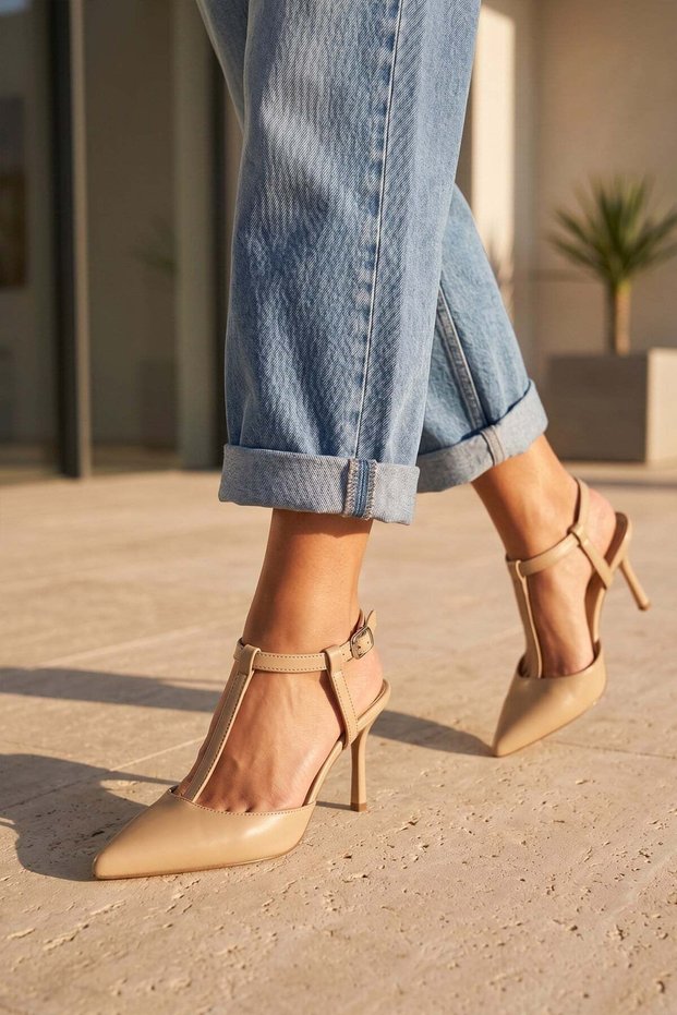 Begonia Nude Matte Ankle Strap Pointed Toe Women's Heeled Shoes