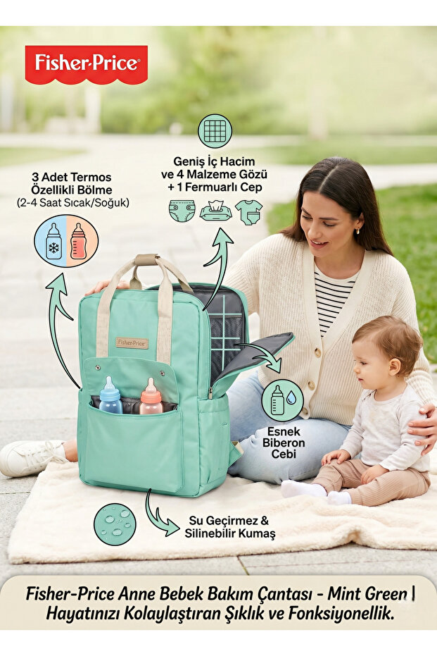 Mint Green Multi-Pocket Baby Bottle Thermos Functional Mother Baby Care Backpack Fp-bgo50-mint