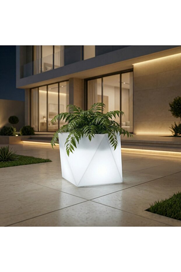Modern Triangular Planter with Led Lighting Medium Size 40X38 cm Capacity 28 Liters