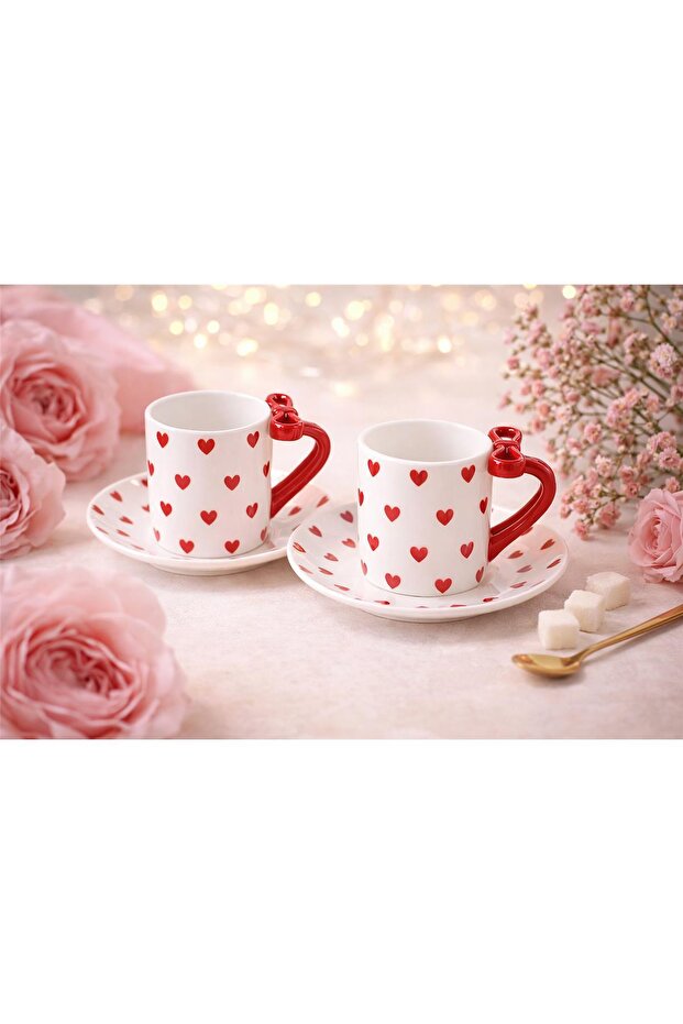 2-Person Bowknot Heart Coffee Cup Set – Stylish and Romantic Design