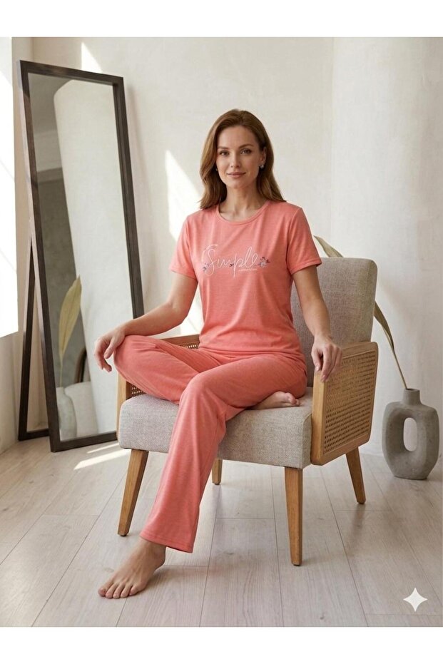 Women's Zero Collar Polyviscon Short Sleeve Pajama Set