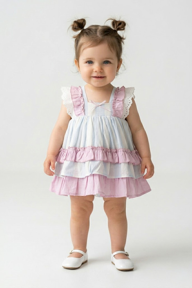 Baby Girl Birthday Party Wedding Dress Short Sleeve Sleeveless Panty Dress with Ruffles and Bow