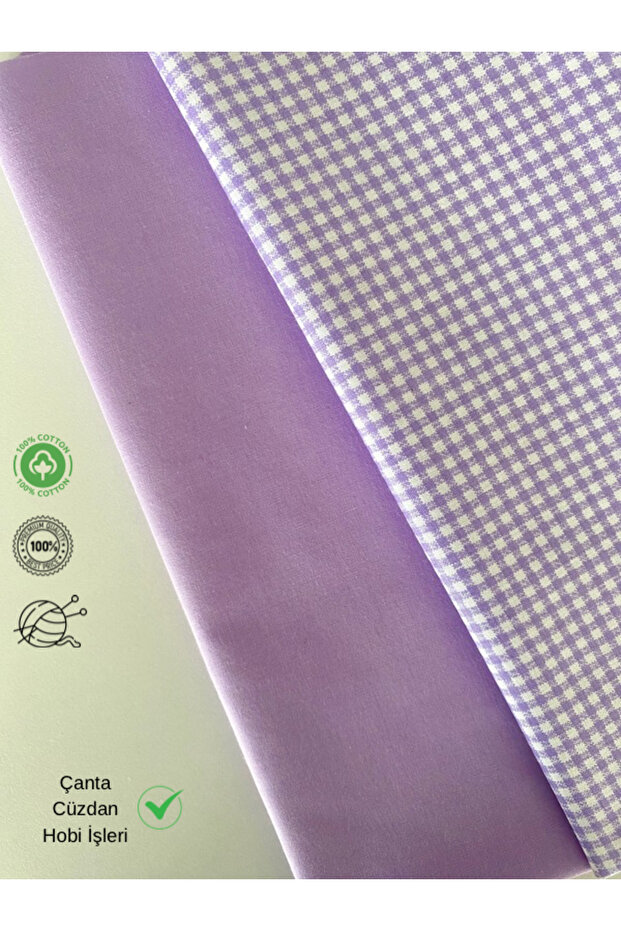 2 Pieces of 50 cm Wide Lilac Gingham Plaid Patterned Cotton Fabric for Bags, Wallets, Hobby Projects