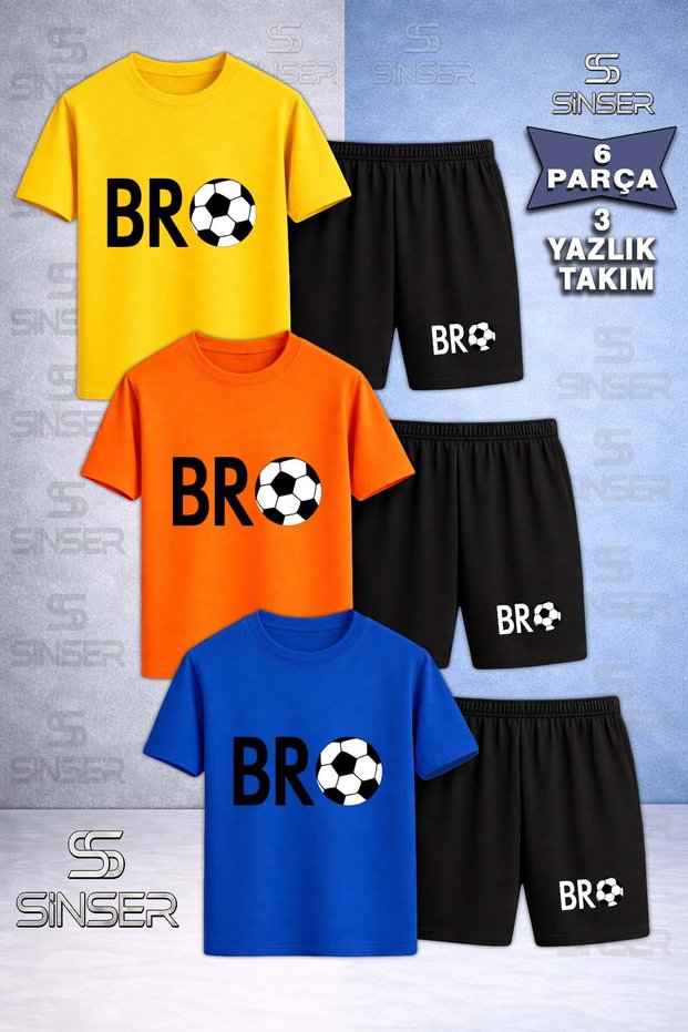 Children's Bro Top Black Custom Printed Crew Neck 3-Piece T-Shirt - Shorts Set