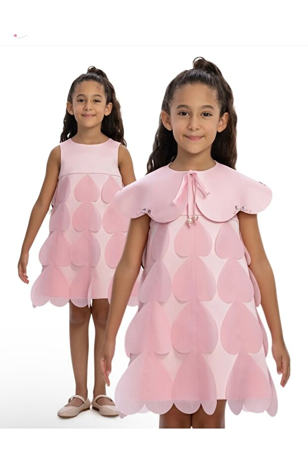 Li̇mi̇ Girl's Stylish Satin Dress with Detachable Collar and Lining