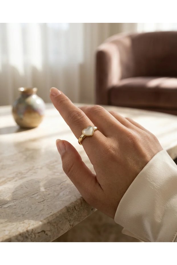 Steel Ring with Heart Minimalist Women's Ring Gold Color