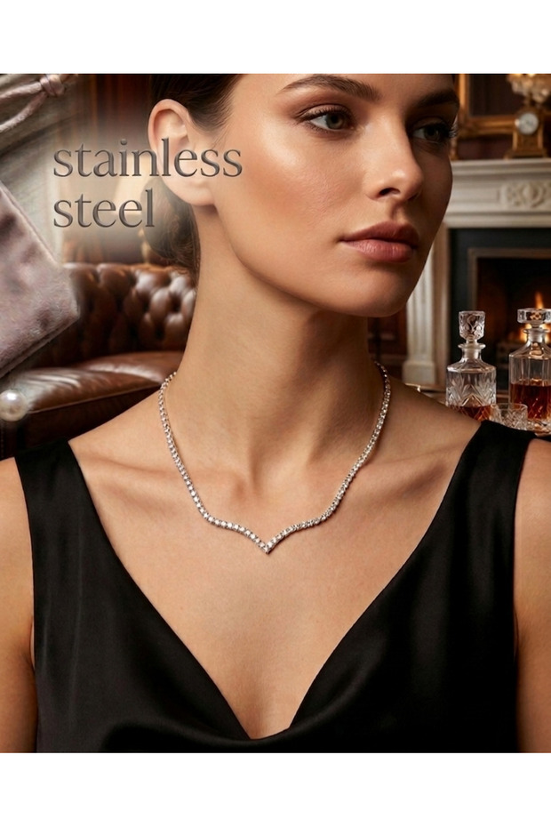 Vip Silver Color Zircon Stone Layered Waterway Model Necklace