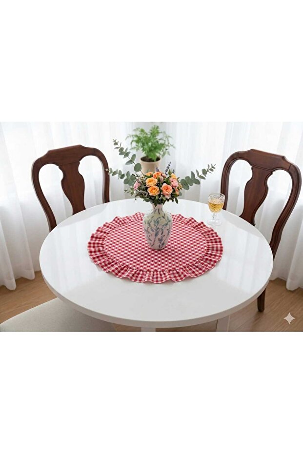 Ruffled Gingham Round Runner - 1