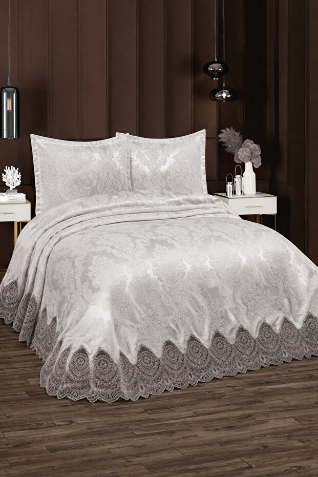 Idil French Laced Dowry Double King Size Pique Cover Set / Bedspread Set 3 Pieces