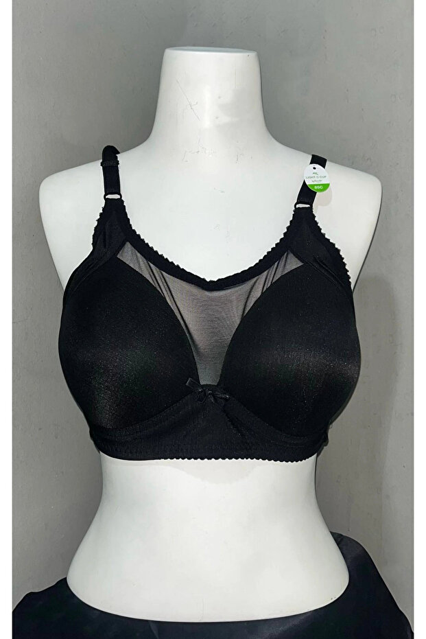 Women's C Cup Lace Detailed Gathering Black Bra