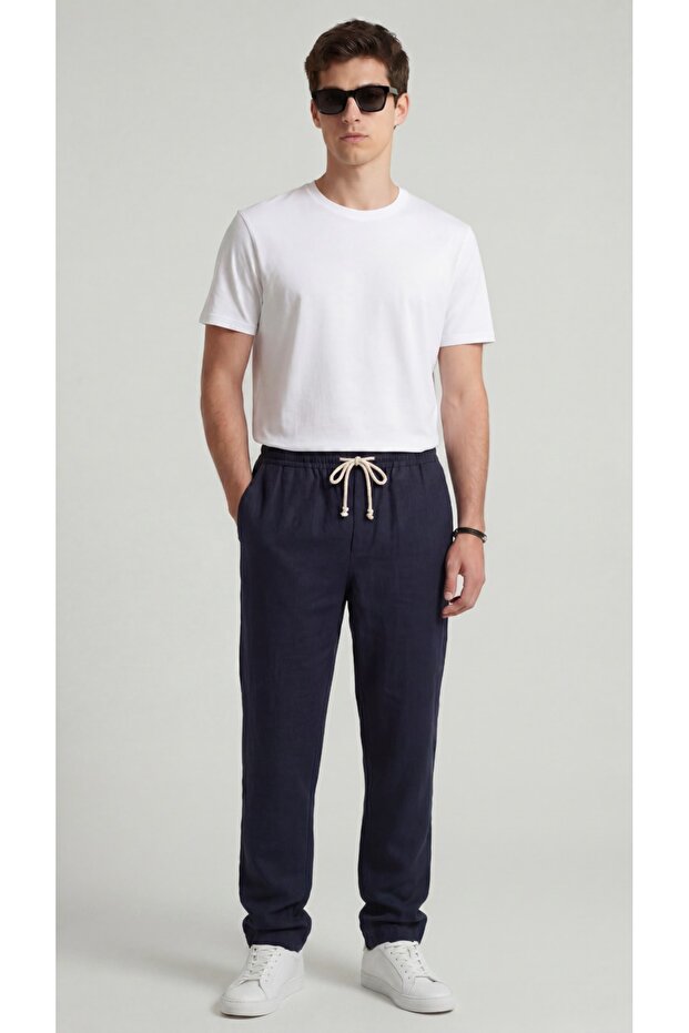 Men's Black Linen Trousers Muslin Fabric Oversize Comfortable Fit Daily Use
