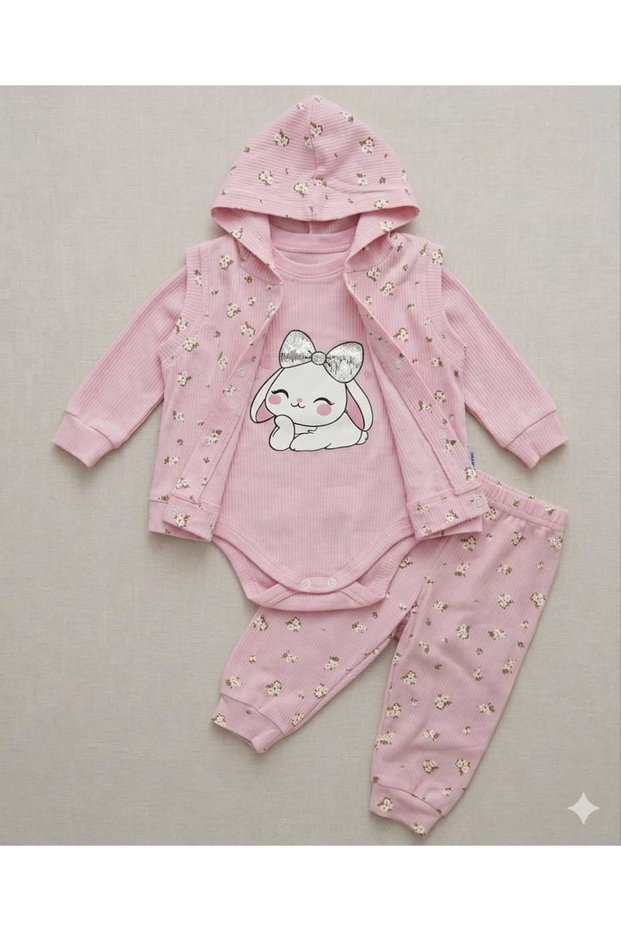 Floral Baby Girl Set - Hooded Vest,