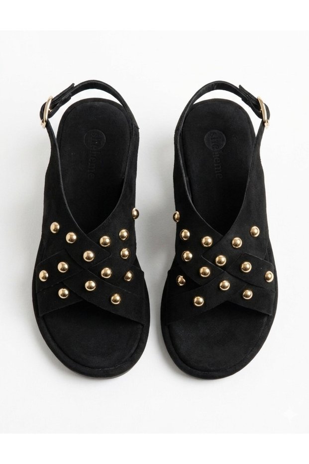 Women's Brown Suede Cross-Strapped Sandals with Gold Trok Detail
