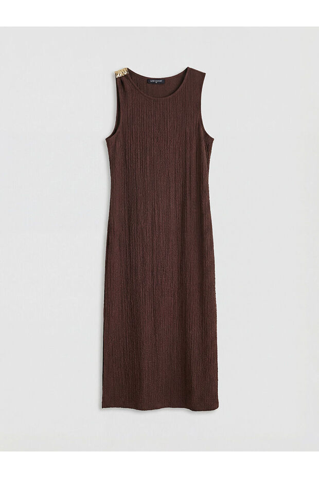 Lcw Comfort Brown Textured Long Dress
