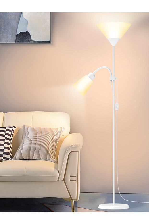 مصباح أرضي LED بإضاءة مزدوج ، مصباح قراءة قابل للتعديل، مصباح قائم للمنزل والمكتب