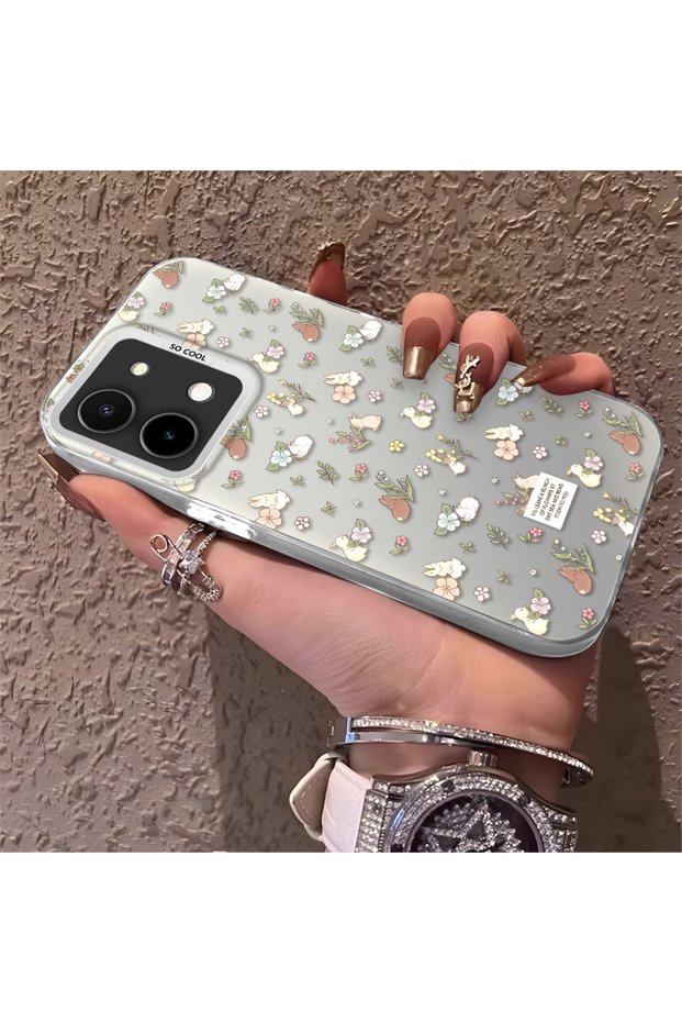 Vivo Y28 4g Compatible Plain Floral Case, Drop-Resistant Silicone, Stylish and Durable