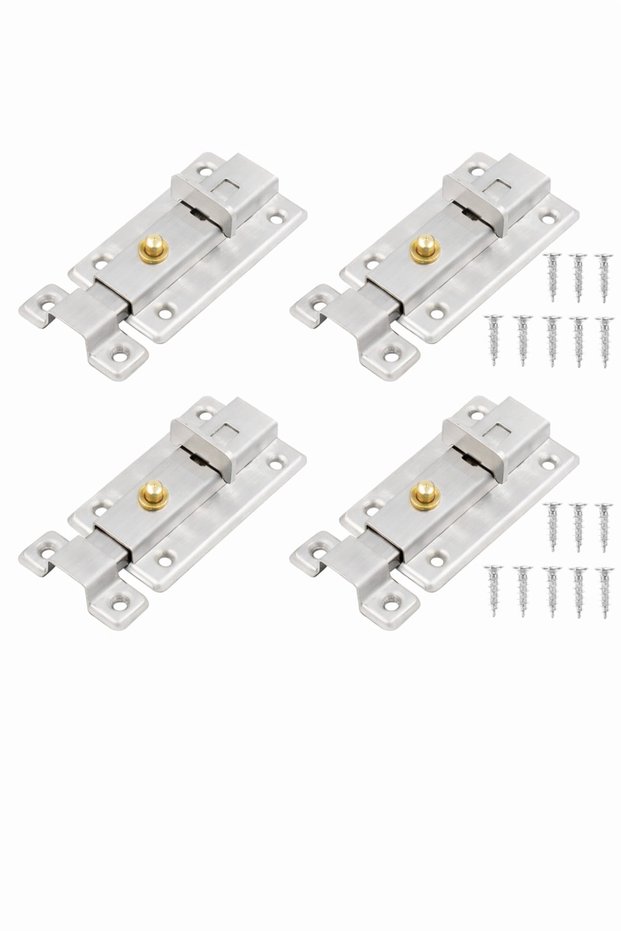 Door and Window Lock Set of 4 – Stainless Steel Keyless Push-Button Lock, Child Safety Lock, Door Stabilizer, Window Safety Lock, Easy Installation Safety Device for Home and Workplaces