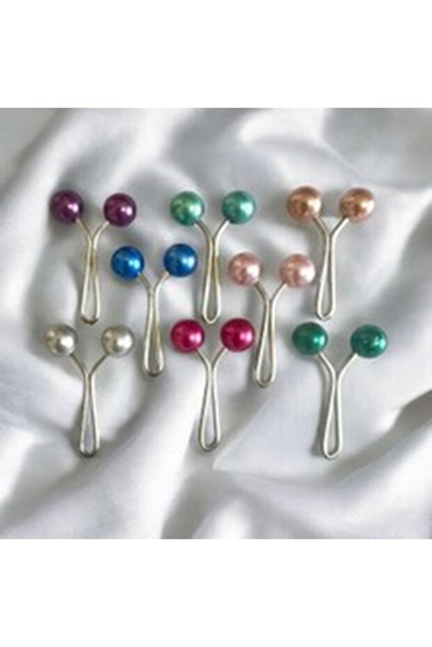 Pearl-Embellished Mixed Color Scarf Pins 6 Pieces