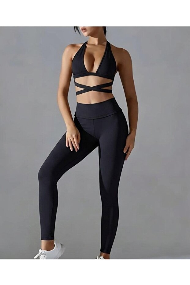 Triangle-Breasted Waist and Neck Tie Leggings Set
