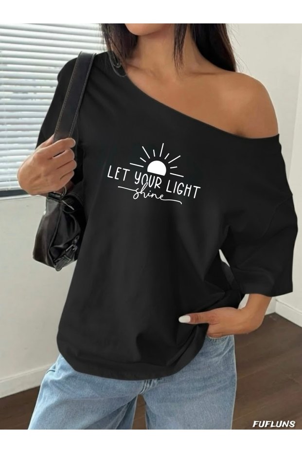 Let Your Light Be Shown Oversize Women's Boat Neck T-Shirt
