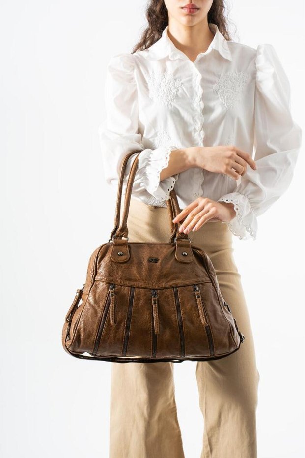 Washable S.Leather Women's Shoulder Bag Vegan Leather Multi-Pocket Crossbody Shoulder Bag 33*27 cm Faux Leather