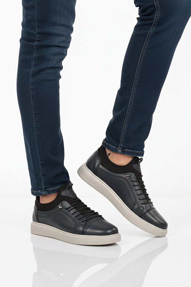 Navy Blue Genuine Leather Men's Casual Shoes