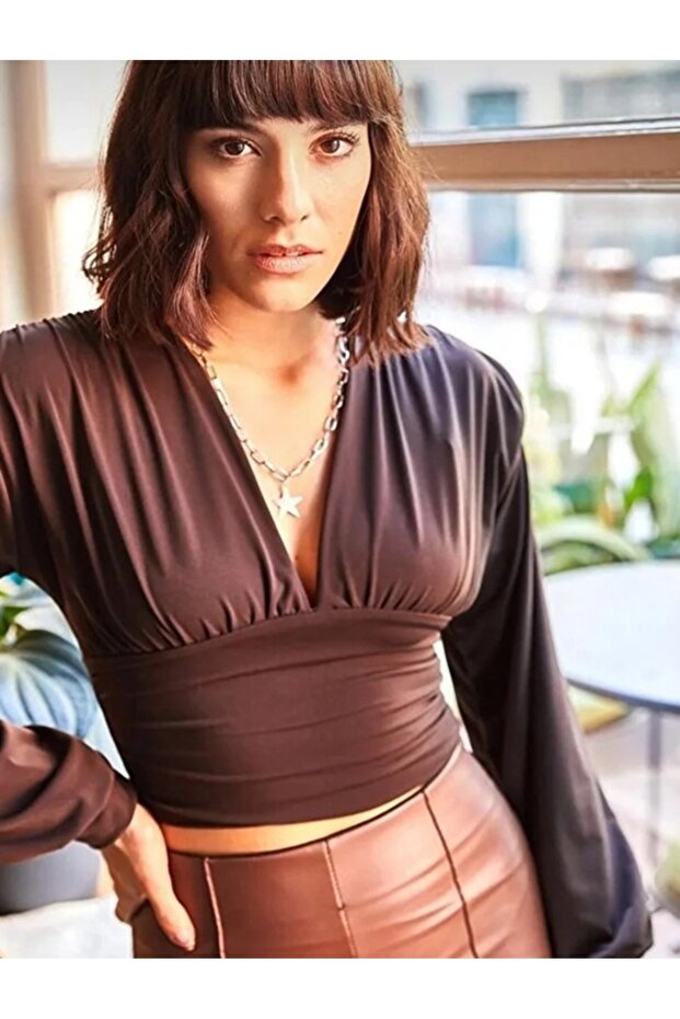 Women Body Blouse Long Sleeve Crop Bustier Chic Blouse