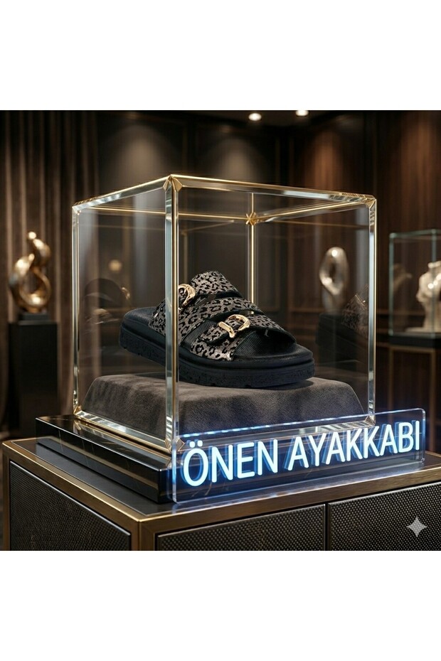 Leopard Patterned Genuine Leather Slippers - 1