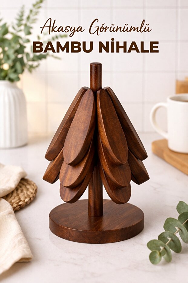 Acacia Look Bamboo Trivet Set of 3 Folding Wooden Trivet Hot Pot Mat