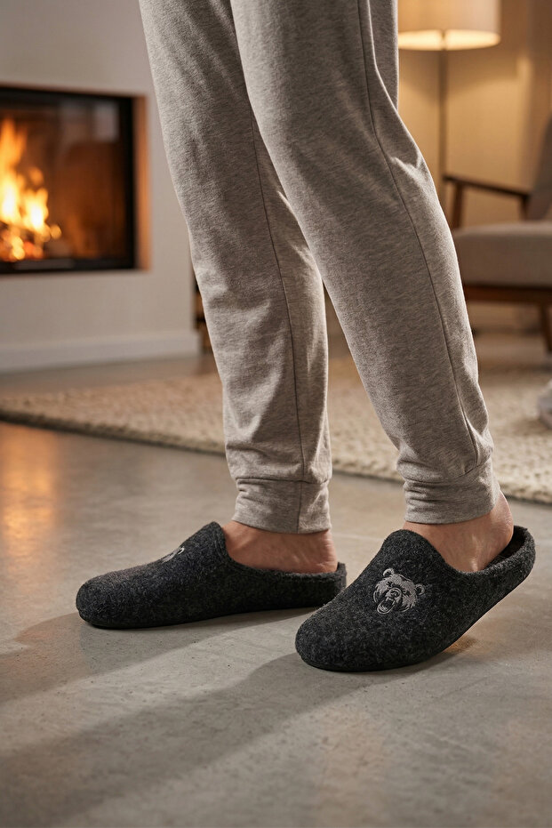 16611 Men's Winter Removable Felt Sole Home Carpet Slippers