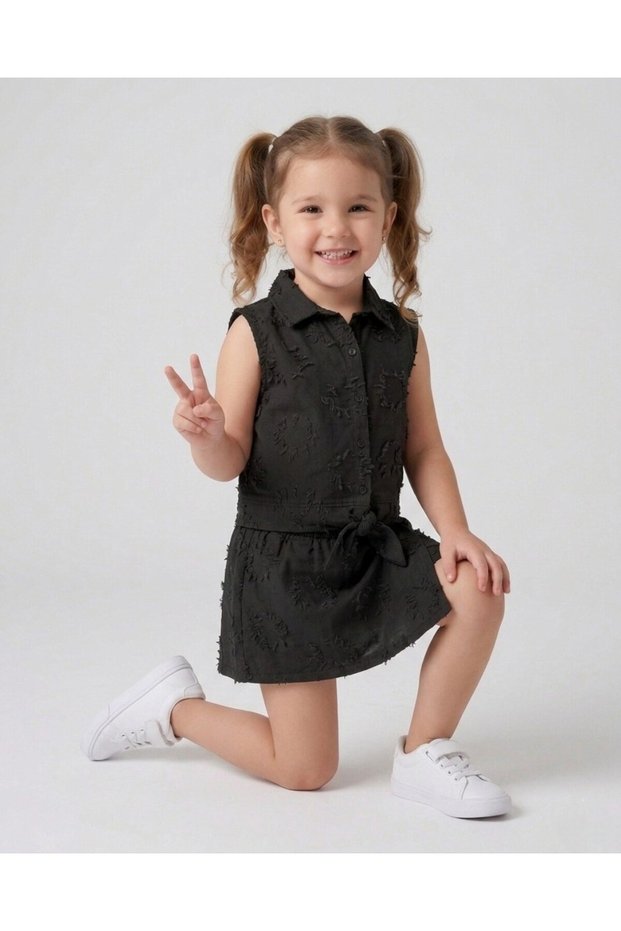 Slim Fit! Girl's Summer Thin Denim Shorts with Skirt and Zero-Sleeve Shirt, Stylish Set for Ages 3-10