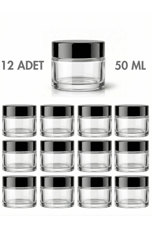 12 Pcs Glossy White Glass with Black Cap Lip Sleeping Cream Cosmetic Hand Care Travel Jar 50 ml