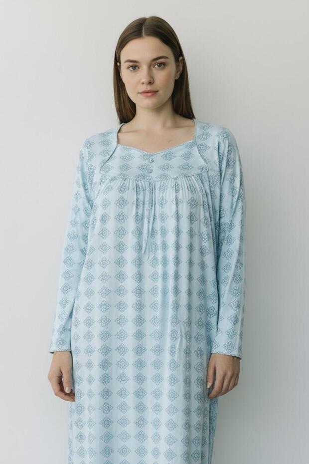 Long Sleeve 100% Cotton Combed Throw Plus Size Mother's Nightgown, Hospital, Pregnant and Maternity Nightgown