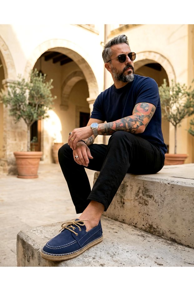 Men's Summer Original Leather Lace-Up Handmade Espadrille Shoes