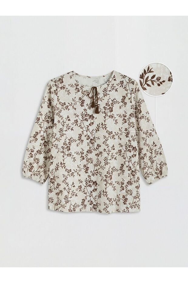 Lcw Grace Tie Collar Floral Blouse