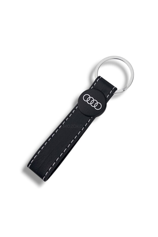 High Quality Audi Logo Black Leather Stylish Gift Car Keychain