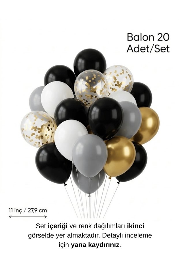 Black Gold Confetti Balloon Set 20 Pieces Adult Birthday Party Decoration
