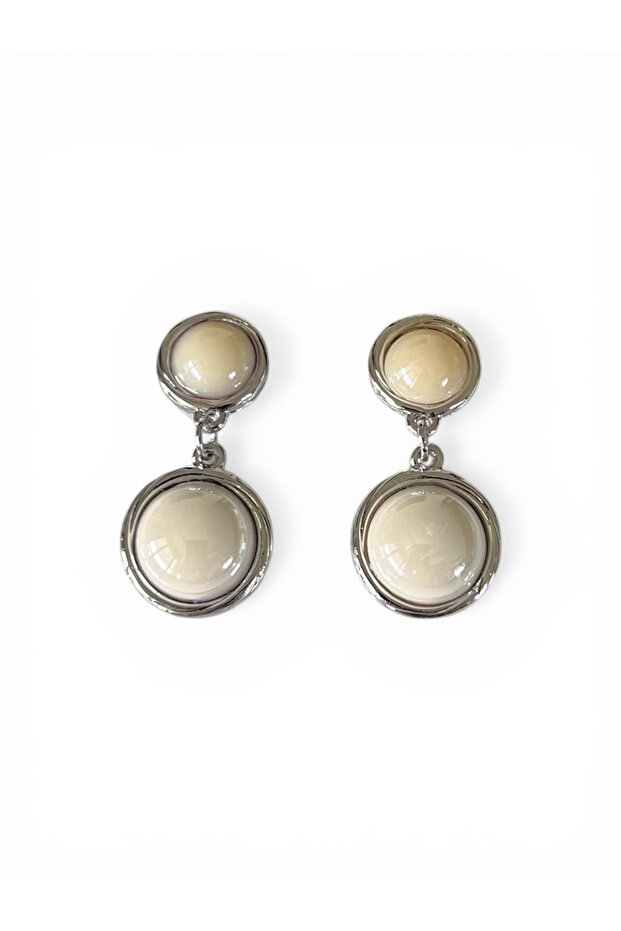 Silver Color Round Dangle Earrings with Pearls