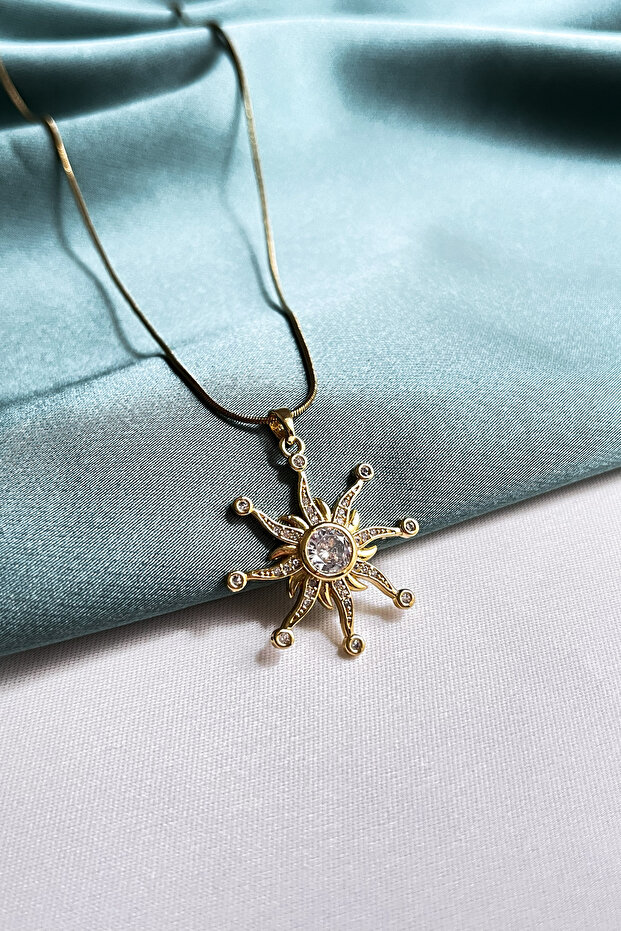 Steel Sun Pendant with Center Stone