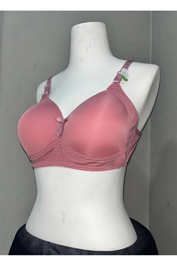 Women's C Cup Striped Patterned Gathering Bra in Dusty Rose