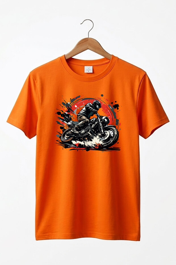Unisex Racing Biker Graphic Printed Retro Crew Neck Cotton T-Shirt