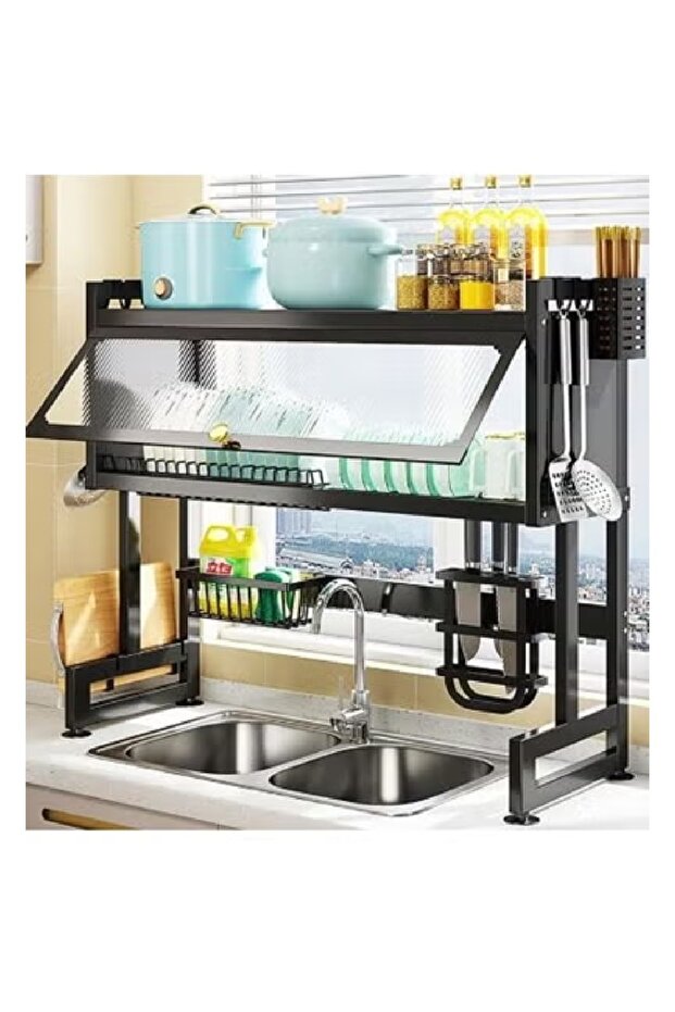 Over the Sink Dish Drying Rack with Cabinet, Stainless Steel Kitchen Organizer Shelf