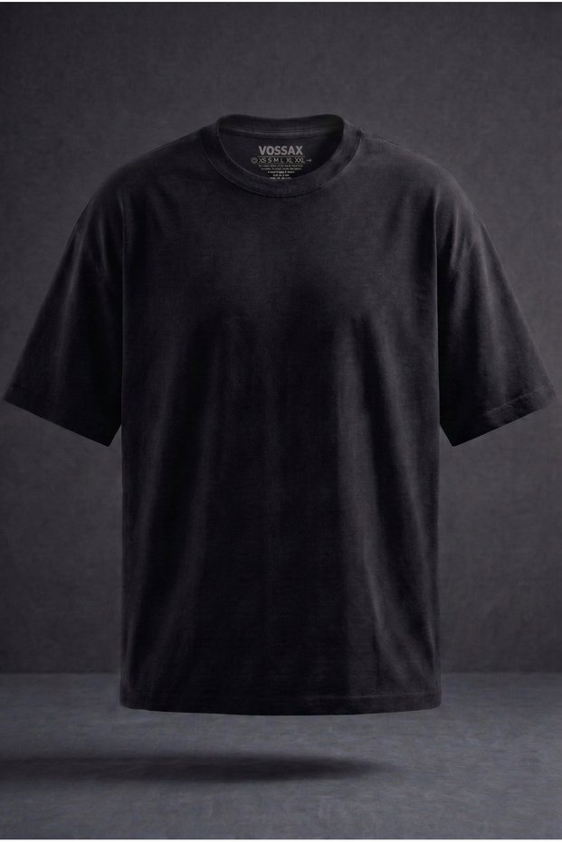 Unisex Black Crew Neck 100% Cotton Premium Quality Oversize T-Shirt (T-Shirt)