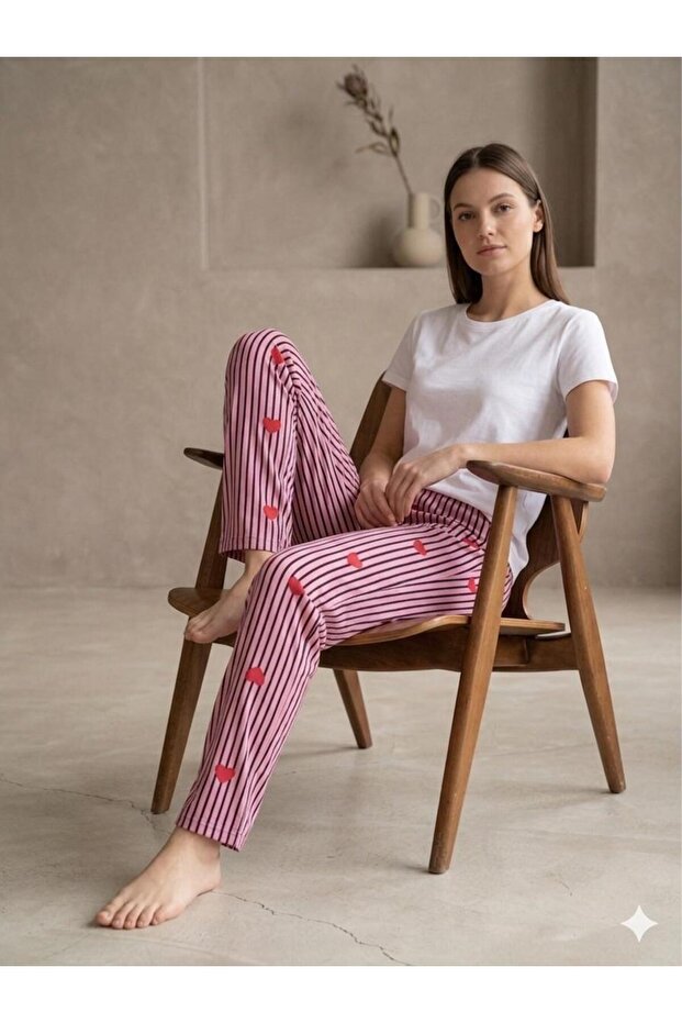 Women's Striped Heart Pattern Single Bottom
