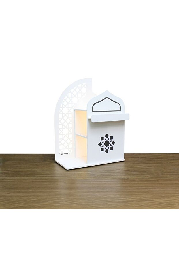 Zahwa Open Shelves Storage With Led Lights |pace Saving End Table | L60xW35.8xH81cm-White
