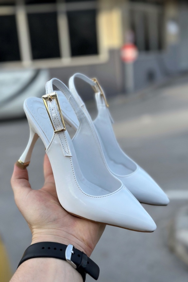 Tao White Patent Leather Slingback Pointed Toe Thin Heel Women's High Heels