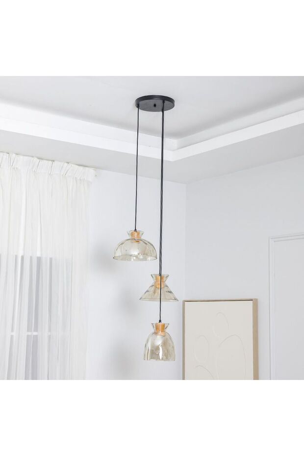 Seon Glass Pendant Chandelier - D250xH1500 mm - Amber